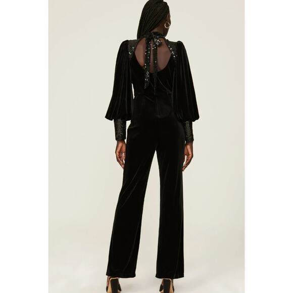 Badgley Mischka Black Velvet Jumpsuit SIZE 10 Cocktail Soft Sequin Designer $630 - Picture 4 of 11